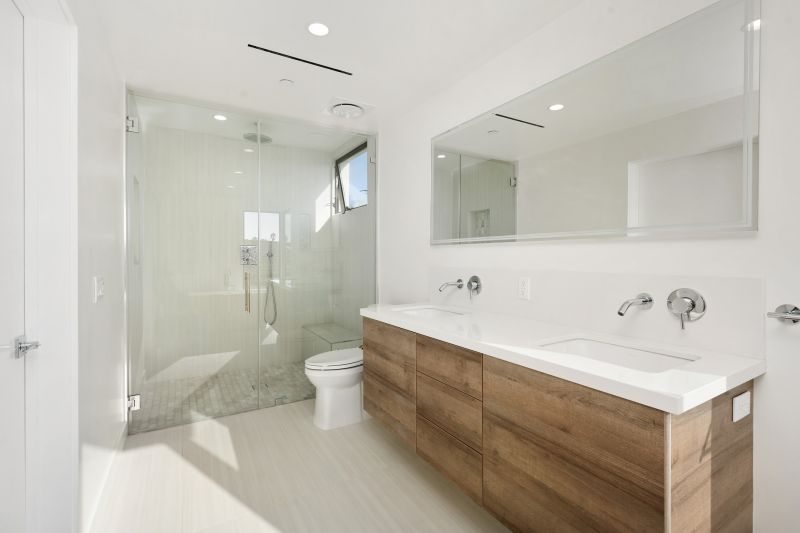 Bathroom with Recessed Lighting and Natural Elements